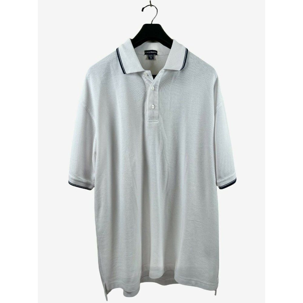 LANDMARK Men's Short Sleeve Polo Shirt size XL, White, Cotton, Polyester